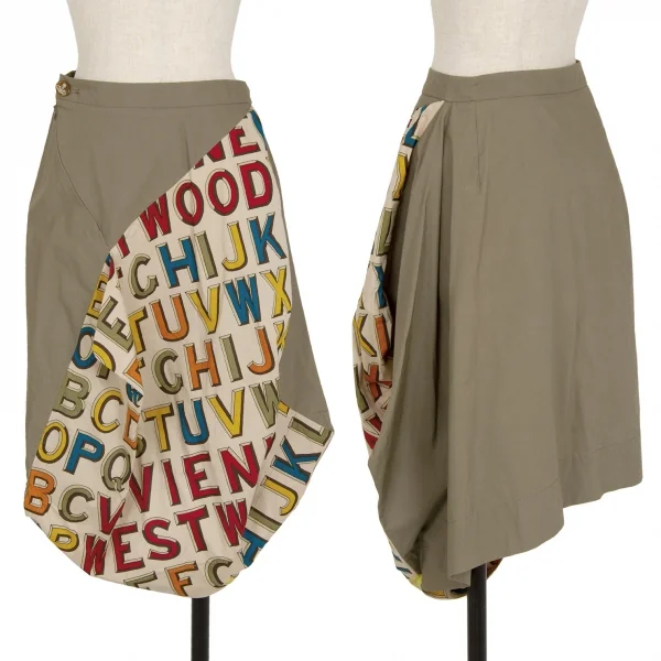 ヴィヴィアンウエストウッド レッドレーベルVivienne Westwood Red Label アルファベットプリント変形切替スカート カーキベージュ2 K-119288_001