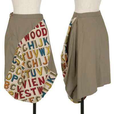 ヴィヴィアンウエストウッド レッドレーベルVivienne Westwood Red Label アルファベットプリント変形切替スカート カーキベージュ