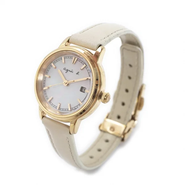 アニエスベーagnes b. シェル文字盤ソーラー腕時計 ゴールド K-119294_001