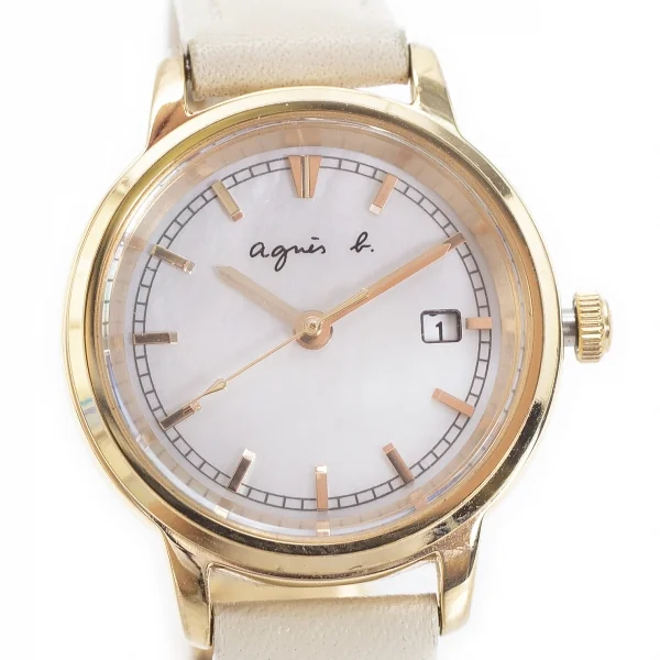 アニエスベーagnes b. シェル文字盤ソーラー腕時計 ゴールド K-119294_002