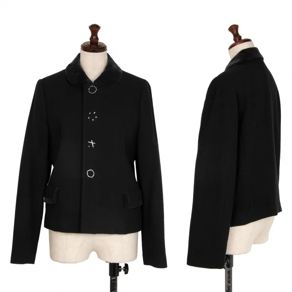 ローブドシャンブル コムデギャルソンrobe de chambre COMME des GARCONS スナップボタンステッチデザインラウンドカラージャケット 黒M位 K-119307_001