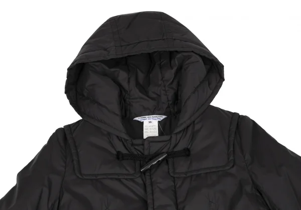 コムコム コムデギャルソンCOMME des GARCONS ナイロンサイドプリーツ中綿ダッフルコート 黒XS K-119336_003