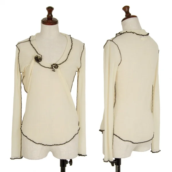 ジャンポールゴルチエ マイユファムJean Paul GAULTIER MAILLE FEMME つまみステッチパワーネットカットソー 生成黒S K-119358_001