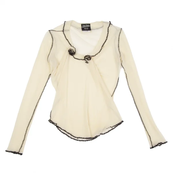 ジャンポールゴルチエ マイユファムJean Paul GAULTIER MAILLE FEMME つまみステッチパワーネットカットソー 生成黒S K-119358_002