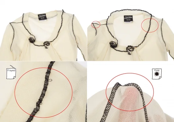 ジャンポールゴルチエ マイユファムJean Paul GAULTIER MAILLE FEMME つまみステッチパワーネットカットソー 生成黒S K-119358_003