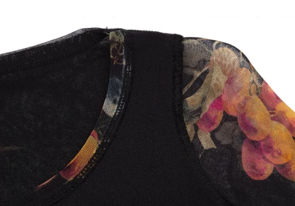 ジャンポールゴルチエ ソレイユJean Paul GAULTIER SOLEIL 果実プリントレイヤードパワーネットカットソー 黒マルチXS K-119359_004