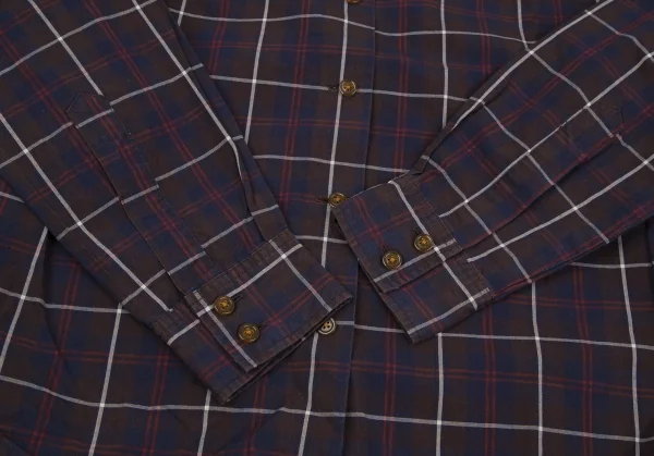 ヴィヴィアンウエストウッド レッドレーベルVivienne Westwood Red Label オーブワンポイントラウンドカラーチェックシャツ 紺茶赤2 K-119392_008