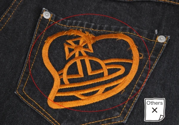 ヴィヴィアンウエストウッド レッドレーベルVivienne Westwood Red Label バックポケットハートオーブ刺繍立体裁断デニムパンツ 黒3 K-119393_010