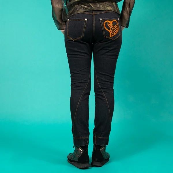 ヴィヴィアンウエストウッド レッドレーベルVivienne Westwood Red Label バックポケットハートオーブ刺繍立体裁断デニムパンツ 黒3 K-119393_015