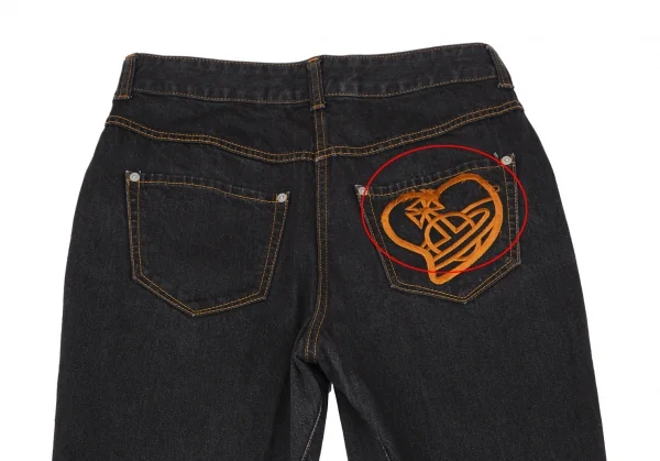 ヴィヴィアンウエストウッド レッドレーベルVivienne Westwood Red Label バックポケットハートオーブ刺繍立体裁断デニムパンツ 黒3 K-119393_009