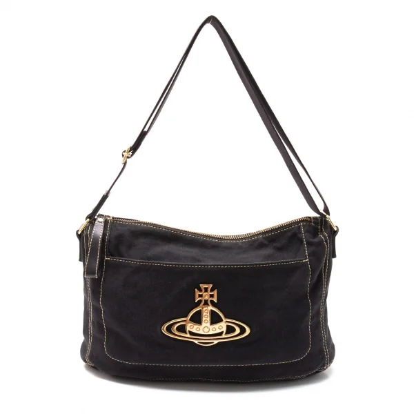 ヴィヴィアンウエストウッドVivienne Westwood メタルオーブキャンバスショルダーバッグ 黒 K-119395_001
