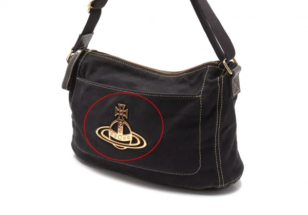 ヴィヴィアンウエストウッドVivienne Westwood メタルオーブキャンバスショルダーバッグ 黒 K-119395_002