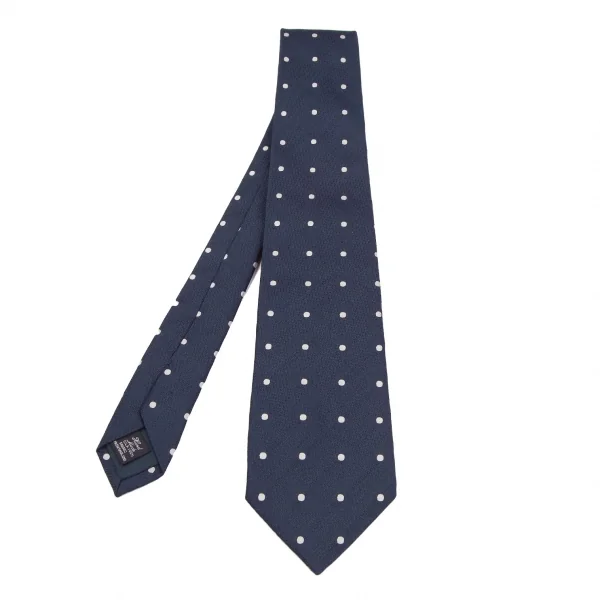 ドレイクスDrakes ドットジャガードネクタイ 紺白 K-119439_001