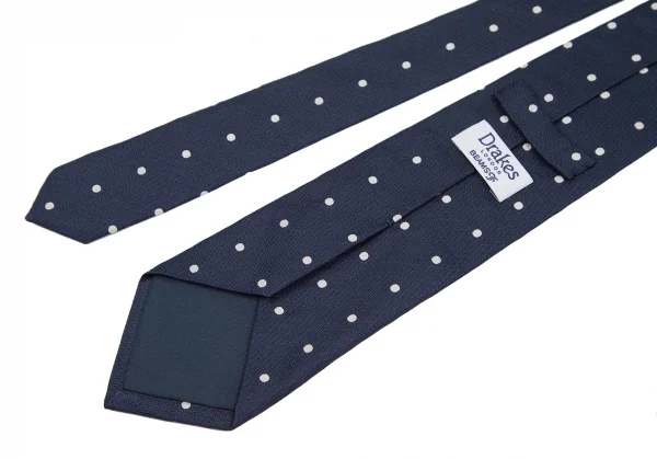 ドレイクスDrakes ドットジャガードネクタイ 紺白 K-119439_007