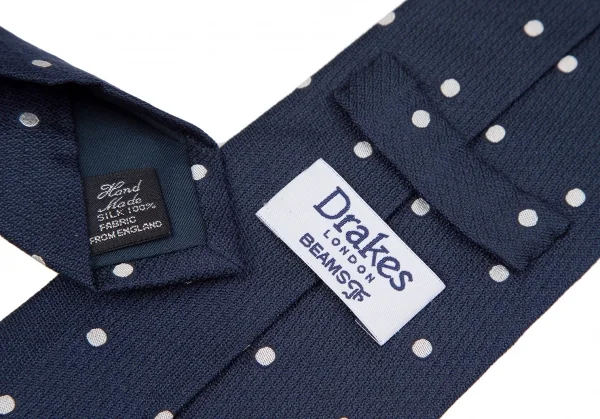 ドレイクスDrakes ドットジャガードネクタイ 紺白 K-119439_008