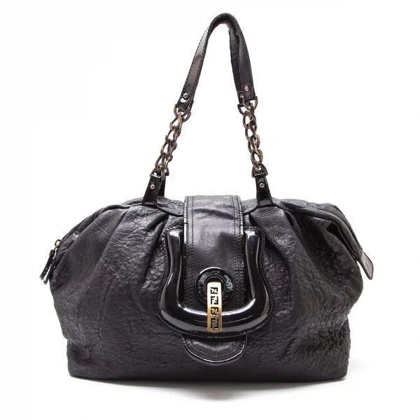 フェンディFENDI バックルベルトデザインシュリンクレザーバッグ 黒 K-119455_002