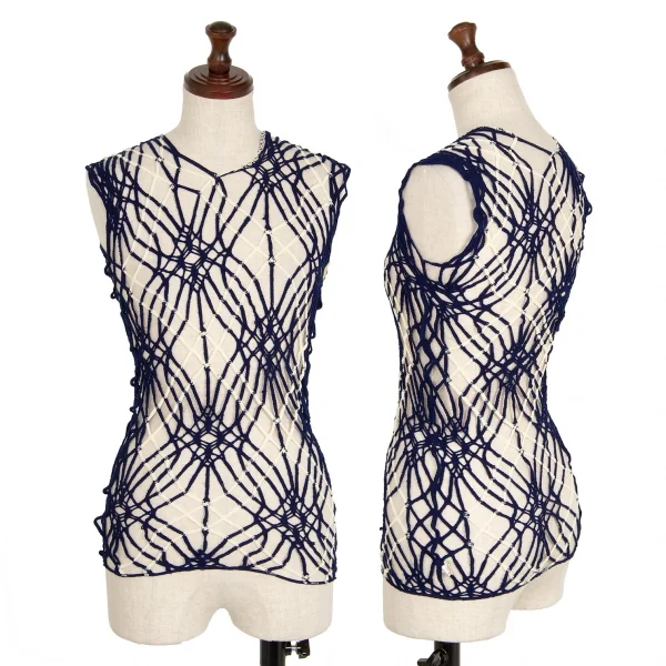 コムデギャルソンCOMME des GARCONS バイカラーネットノースリーブ 青白S位 K-119456_001