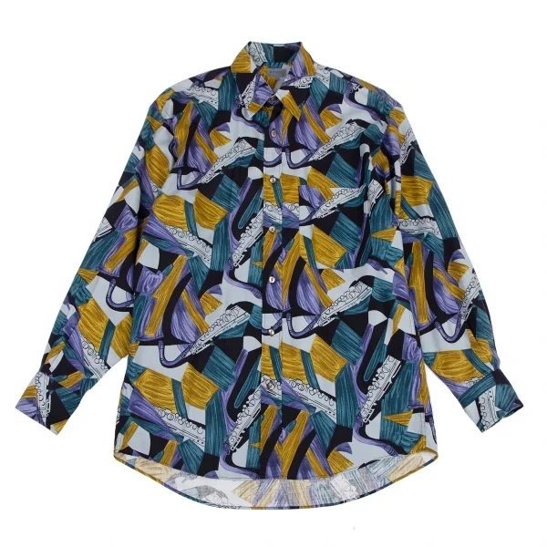 ケンゾーKENZO コットンレーヨンアートプリントシャツ 青黄2 K-119505_001