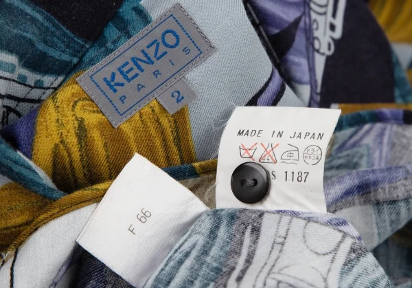 ケンゾーKENZO コットンレーヨンアートプリントシャツ 青黄2 K-119505_015