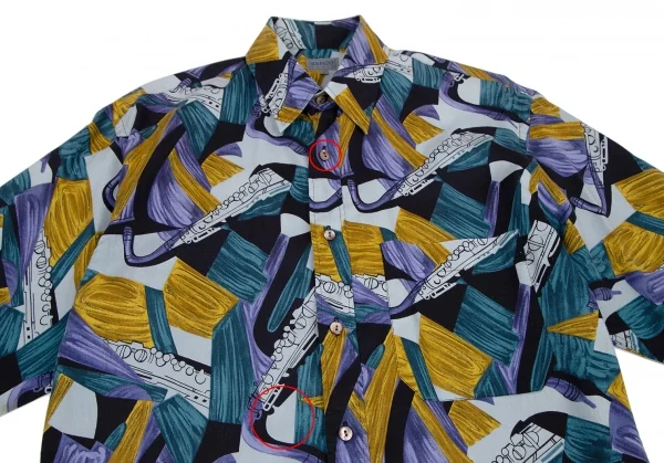ケンゾーKENZO コットンレーヨンアートプリントシャツ 青黄2 K-119505_002