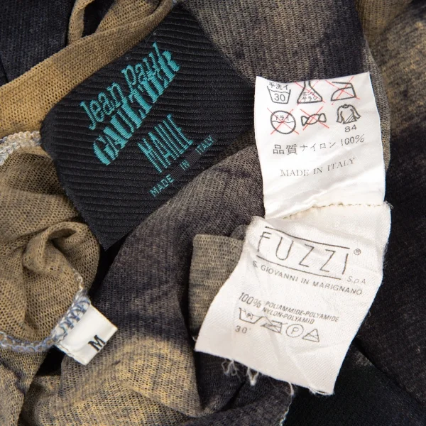 ジャンポールゴルチエ マイユJean Paul GAULTIER AILLE アダムの創造プリントパワーネットカットソー ベージュ黒M K-119510_017