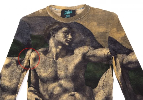 ジャンポールゴルチエ マイユJean Paul GAULTIER AILLE アダムの創造プリントパワーネットカットソー ベージュ黒M K-119510_003
