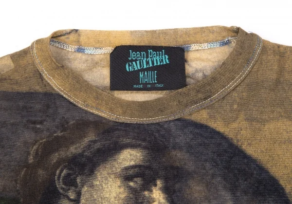 ジャンポールゴルチエ マイユJean Paul GAULTIER AILLE アダムの創造プリントパワーネットカットソー ベージュ黒M K-119510_005
