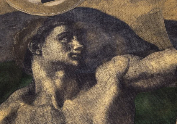 ジャンポールゴルチエ マイユJean Paul GAULTIER AILLE アダムの創造プリントパワーネットカットソー ベージュ黒M K-119510_006