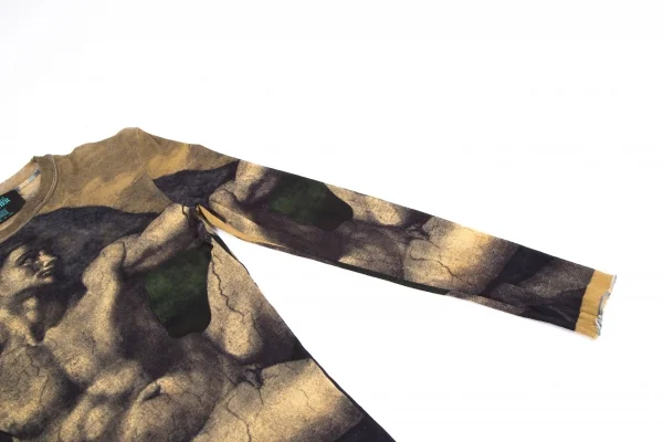 ジャンポールゴルチエ マイユJean Paul GAULTIER AILLE アダムの創造プリントパワーネットカットソー ベージュ黒M K-119510_007