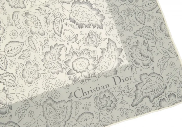 クリスチャンディオールChristian Dior ECHARPES フラワーシルクスカーフ グレー白 K-119511_005