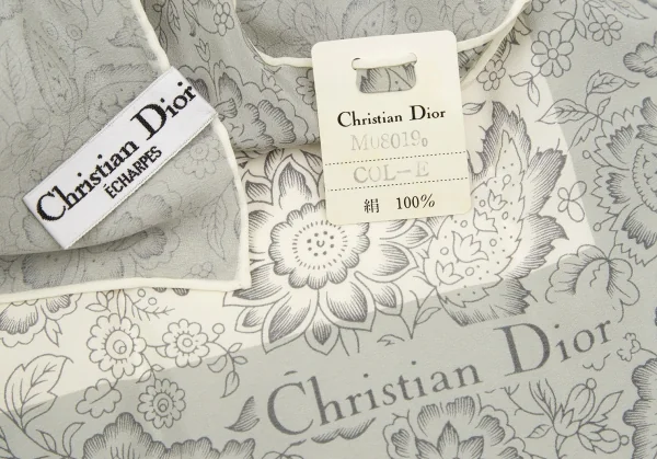 クリスチャンディオールChristian Dior ECHARPES フラワーシルクスカーフ グレー白 K-119511_007