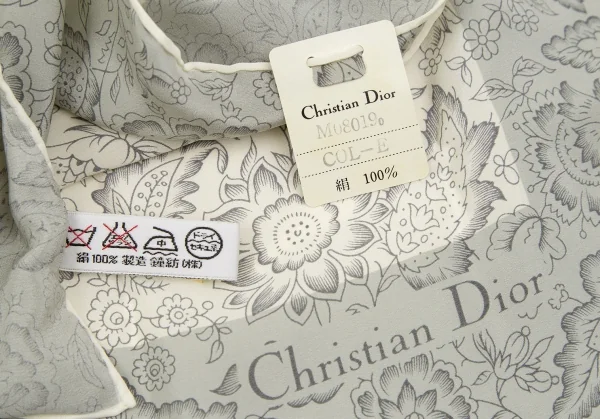 クリスチャンディオールChristian Dior ECHARPES フラワーシルクスカーフ グレー白 K-119511_008