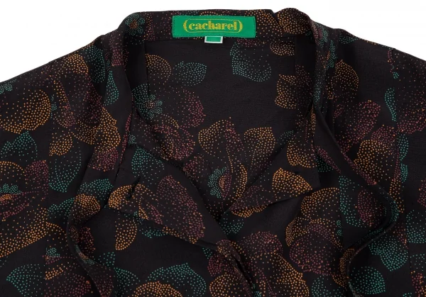 キャシャレルcacharel フラワープリントプルオーバーシャツワンピース 黒オレンジ赤S位 K-119525_006
