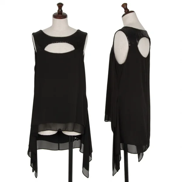 ビーシービージーマックスアズリアBCBGMAXAZRIA スパンコールカッティングデザインノースリーブトップス 黒S K-119526_001