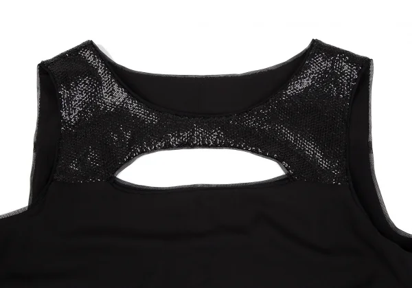 ビーシービージーマックスアズリアBCBGMAXAZRIA スパンコールカッティングデザインノースリーブトップス 黒S K-119526_004