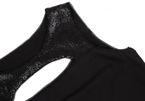 ビーシービージーマックスアズリアBCBGMAXAZRIA スパンコールカッティングデザインノースリーブトップス 黒S K-119526_006