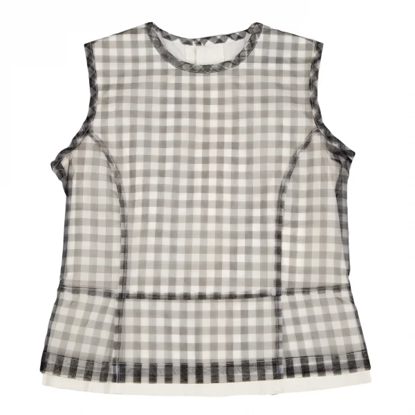 コムデギャルソンCOMME des GARCONS シースルーギンガムチェックレイヤードバックボタンノースリーブ 白黒生成りS K-119577_002