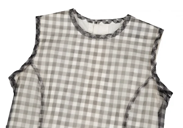 コムデギャルソンCOMME des GARCONS シースルーギンガムチェックレイヤードバックボタンノースリーブ 白黒生成りS K-119577_003