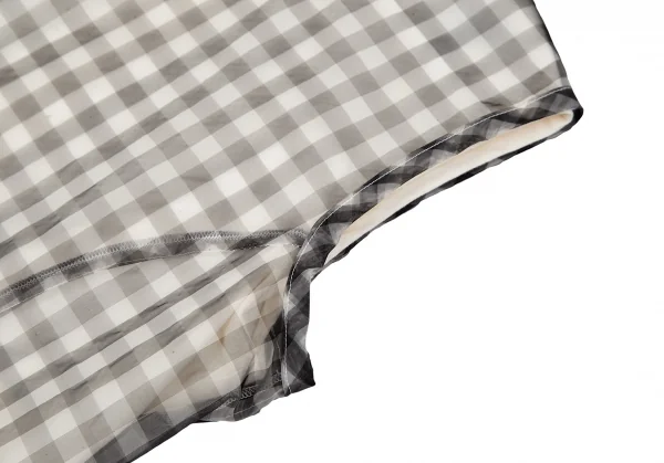 コムデギャルソンCOMME des GARCONS シースルーギンガムチェックレイヤードバックボタンノースリーブ 白黒生成りS K-119577_005