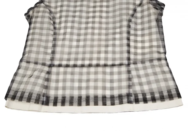 コムデギャルソンCOMME des GARCONS シースルーギンガムチェックレイヤードバックボタンノースリーブ 白黒生成りS K-119577_006