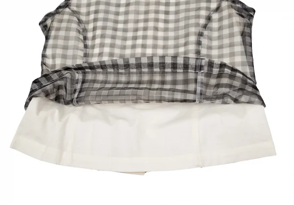 コムデギャルソンCOMME des GARCONS シースルーギンガムチェックレイヤードバックボタンノースリーブ 白黒生成りS K-119577_007