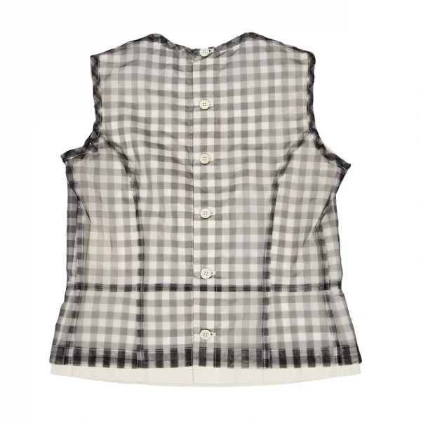 コムデギャルソンCOMME des GARCONS シースルーギンガムチェックレイヤードバックボタンノースリーブ 白黒生成りS K-119577_008