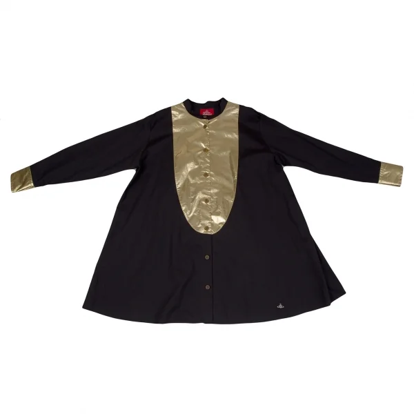 ヴィヴィアンウエストウッド レッドレーベルVivienne Westwood Red Label ゴールドフォイル切替シャツワンピース 黒金00 K-119581_002
