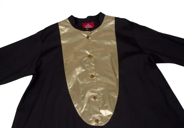 ヴィヴィアンウエストウッド レッドレーベルVivienne Westwood Red Label ゴールドフォイル切替シャツワンピース 黒金00 K-119581_003