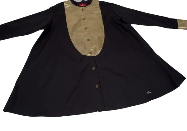 ヴィヴィアンウエストウッド レッドレーベルVivienne Westwood Red Label ゴールドフォイル切替シャツワンピース 黒金00 K-119581_008