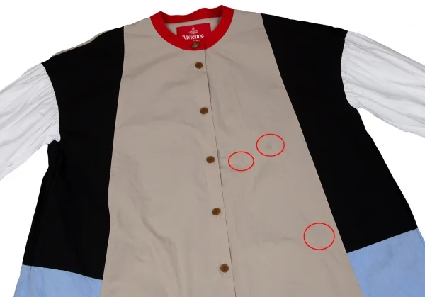 ヴィヴィアンウエストウッド レッドレーベルVivienne Westwood Red Label パネル切替バンドカラーシャツワンピース ベージュ黒水色他00 K-119582_003