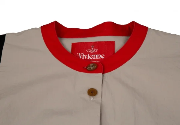 ヴィヴィアンウエストウッド レッドレーベルVivienne Westwood Red Label パネル切替バンドカラーシャツワンピース ベージュ黒水色他00 K-119582_006