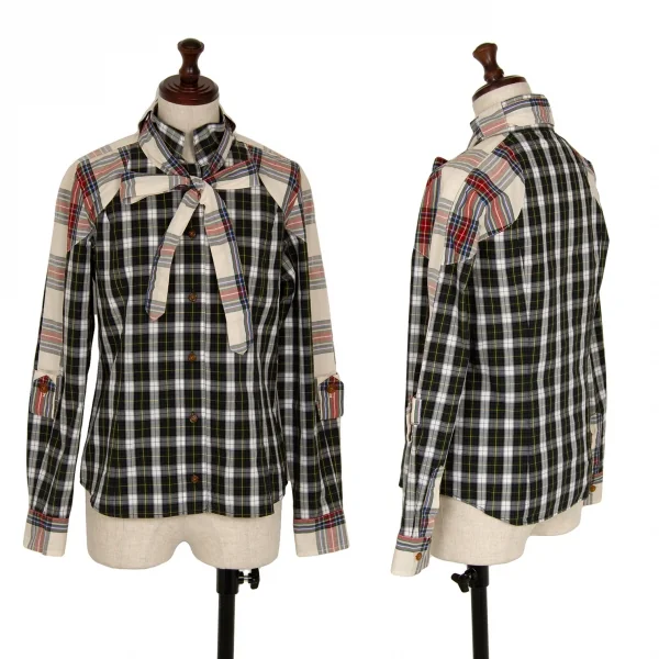 ヴィヴィアンウエストウッド レッドレーベルVivienne Westwood Red Label チェック切替リボンブラウス 白緑他1 K-119583_001