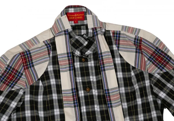 ヴィヴィアンウエストウッド レッドレーベルVivienne Westwood Red Label チェック切替リボンブラウス 白緑他1 K-119583_003