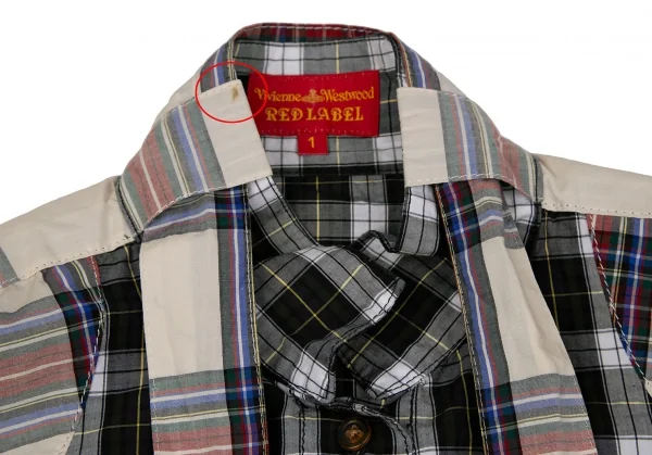 ヴィヴィアンウエストウッド レッドレーベルVivienne Westwood Red Label チェック切替リボンブラウス 白緑他1 K-119583_004